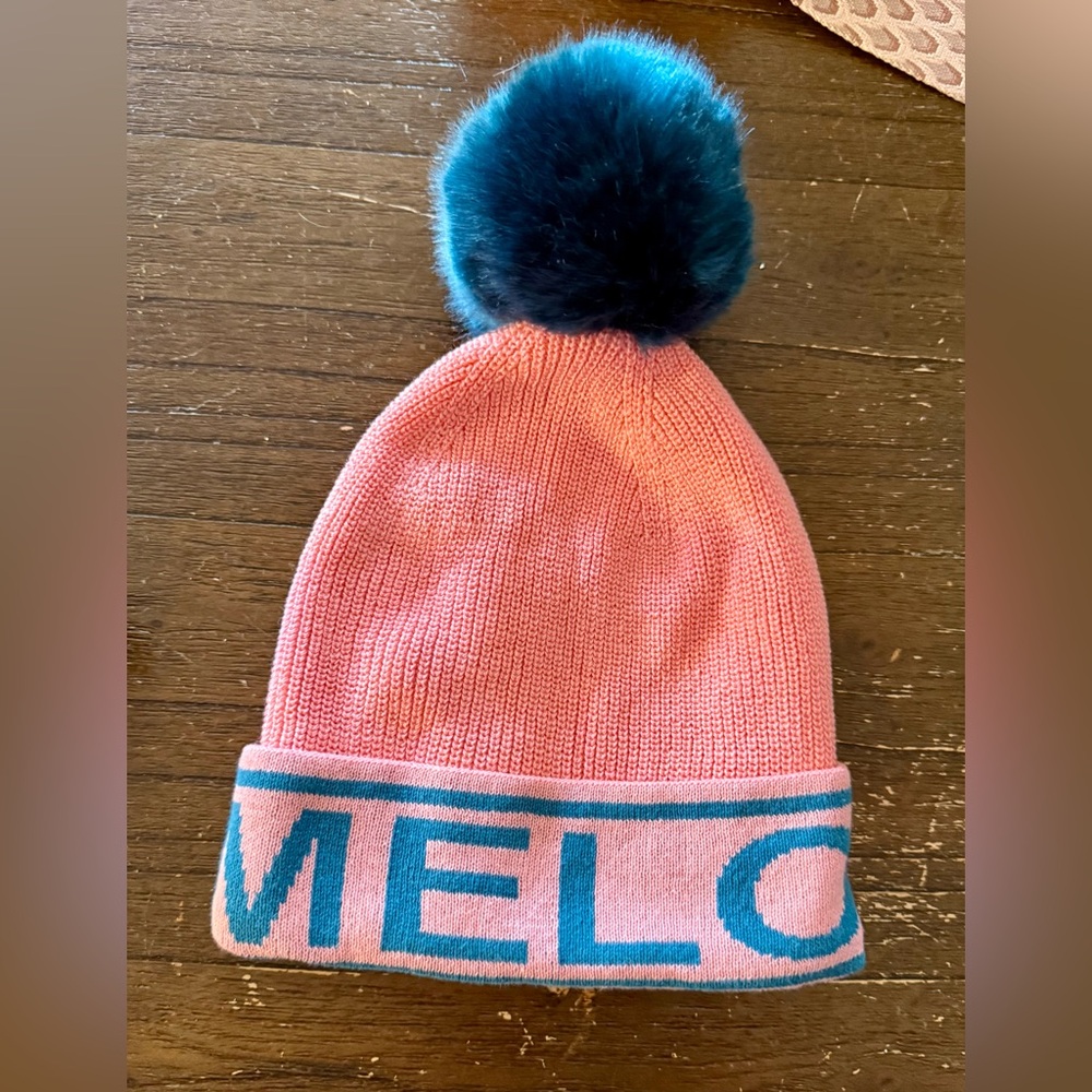 NWOT Authentic Love Your Melon Limited Ed MELON Pink & Teal Removable Pom Beanie